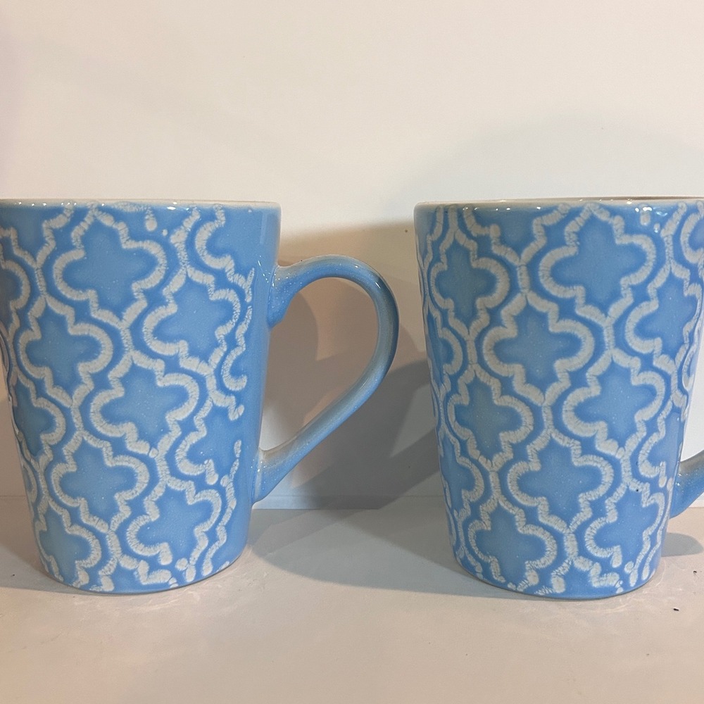 Set of 2 Blue Moroccan Trellis‎ Pattern Ceramic Coffee Mugs